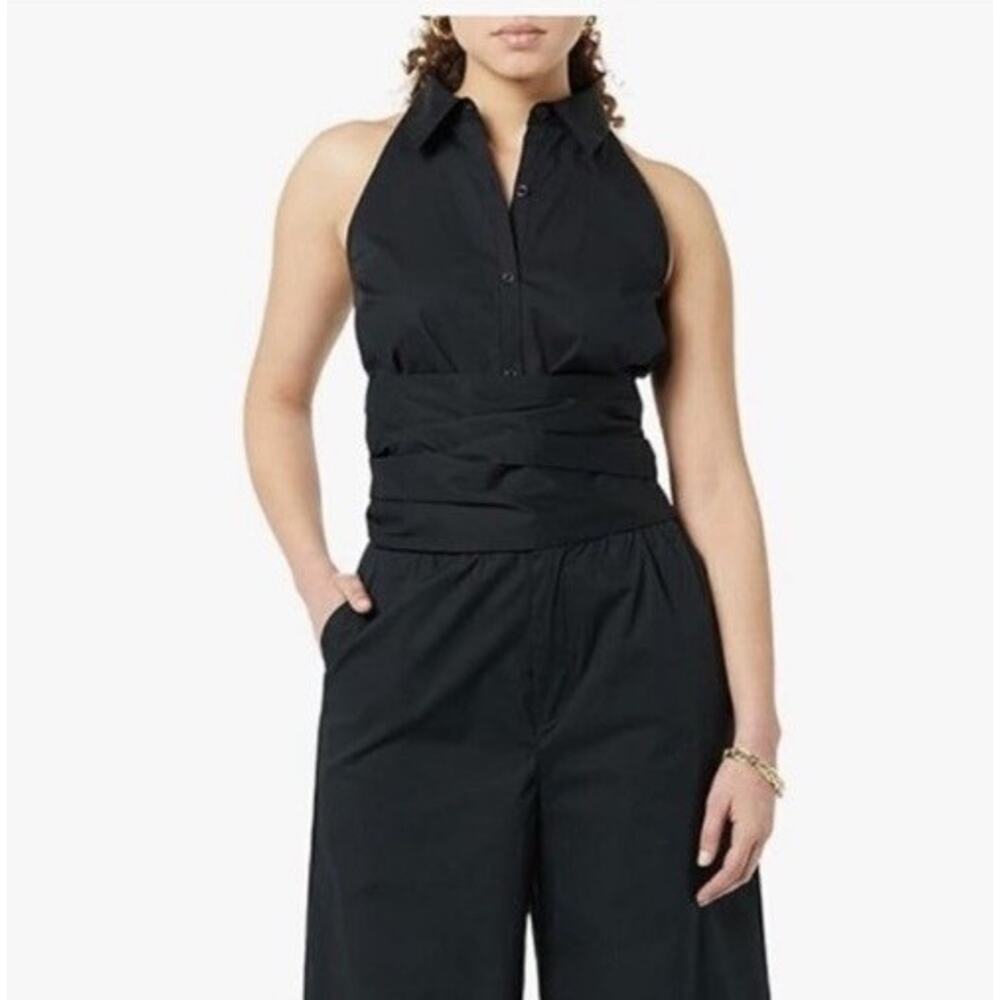 Terea By Andrea Pitter Women's Black Sleeveless Button Up Back Tie Bow XS NWT